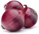  elongated deep red Red Long Tropea Onion﻿ bulbs in garden