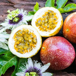 Passion Fruit flowers blooming on climbing vine
