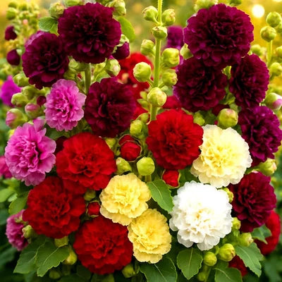 HOLLYHOCK AUTUMN MIX SEEDS HUMMINGBIRD HUGE FLOWERS BEES – Heirloom, Non-GMO seeds for planting in home garden – heirloom, non-GMO variety