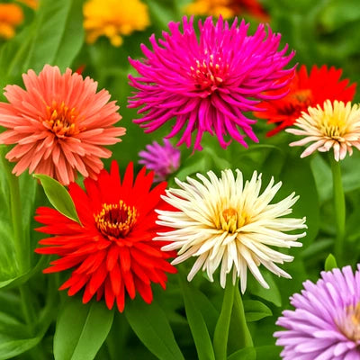 CACTUS ZINNIA SEEDS GIANT DOUBLE BLOOMS HEIRLOOM MIX FREE SHIP, Non-GMO, Easy to Grow, Annual Blooms seeds for planting in home garden – heirloom, non-GMO variety