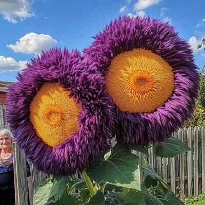 Yellow Purple Enchanting Giant Teddy Bear Sunflower Seeds for Planting â€“ Heirloom, Non-GMO seeds for planting in home garden â€“ heirloom, non-GMO variety